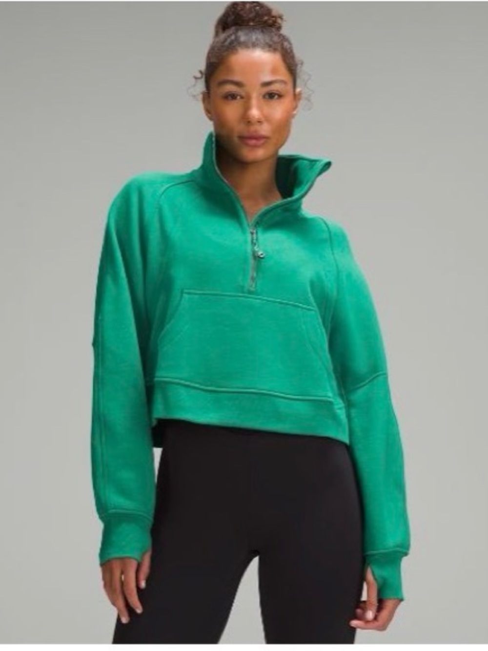 Lululemon oversized crop scuba funnel neck half zip cascadia green